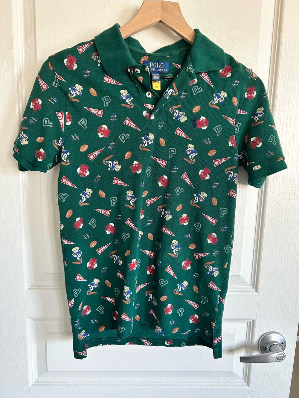 Polo by Ralph Lauren Green Polo with Multicolor Collegiate Prints